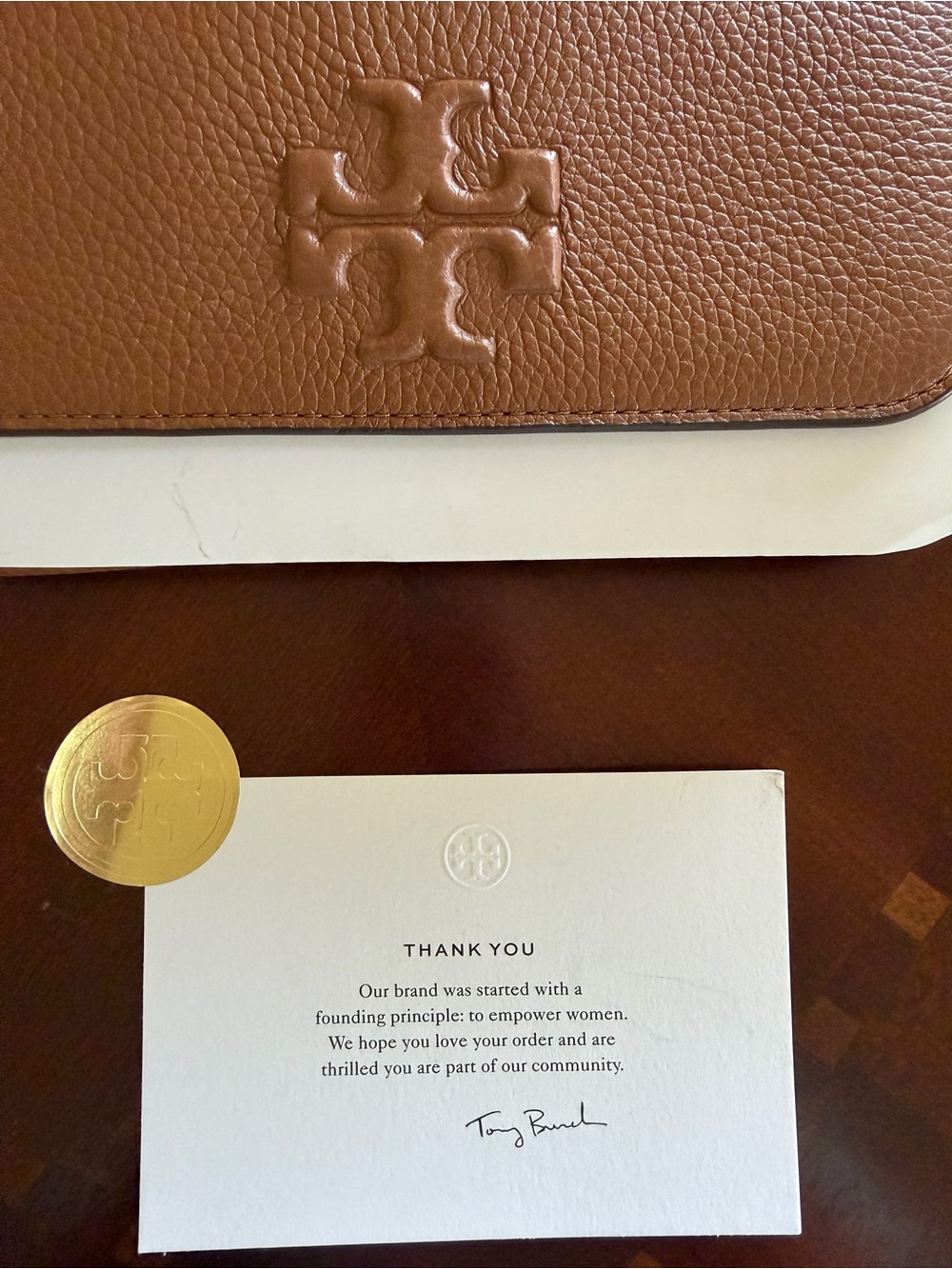 Tory Burch Brown Pebbled Leather Crossbody with Embossed Logo - Picture 8 of 8